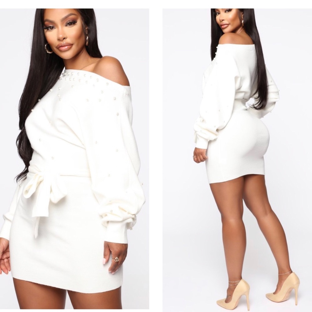 Fashion Nova  Pearls Detail Sweater Mini Dress XL
